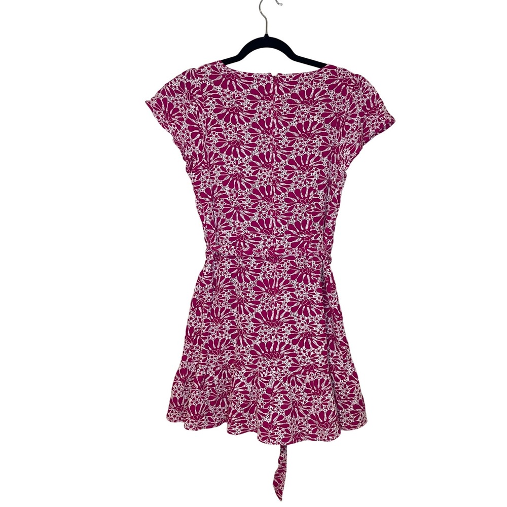 Loft Dress Size 10 Pink White Floral Cotton Short Sleeve Belted V‎ Neck Ruffle - Picture 2 of 8